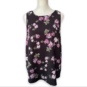 14TH & Union Black and Purple Floral Print Sleeveless Blouse | Size Large